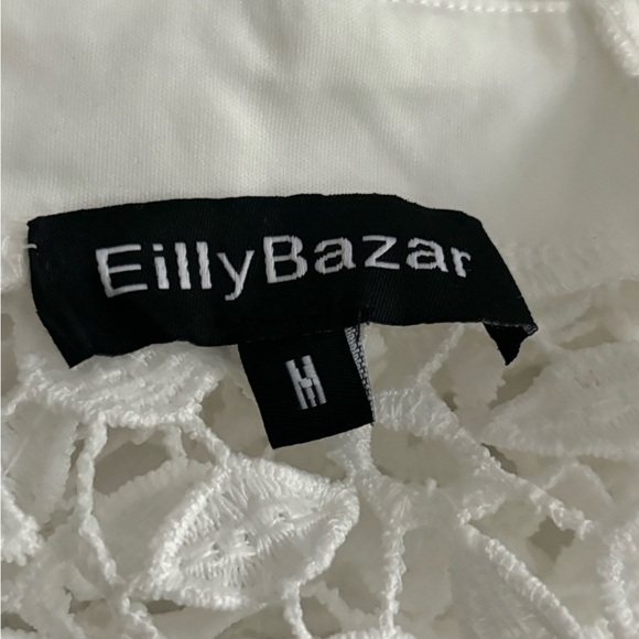 EILLY BAZAAR Mesh Insert Mock Neck Flounce Lace Dress White Size M - Picture 5 of 6